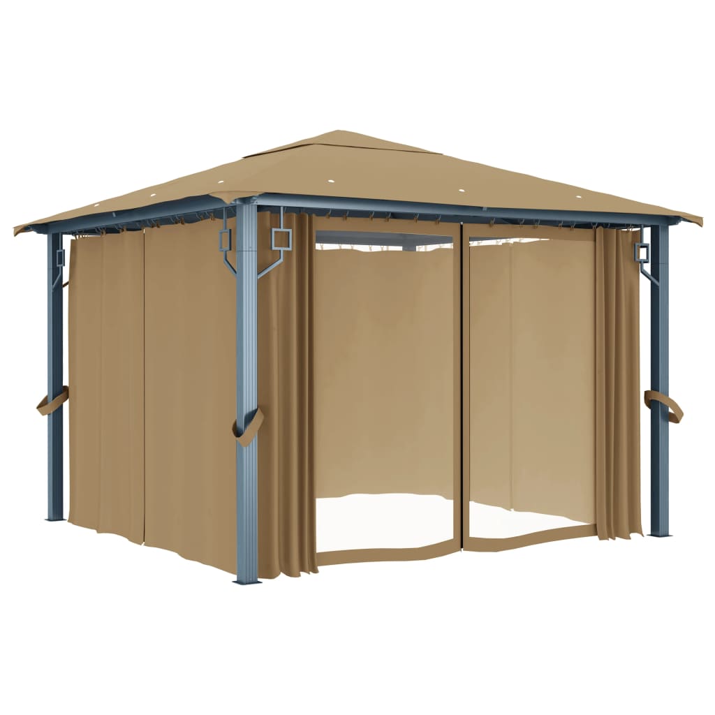 Pavillon mit Vorhang 300x300 cm Taupe Aluminium