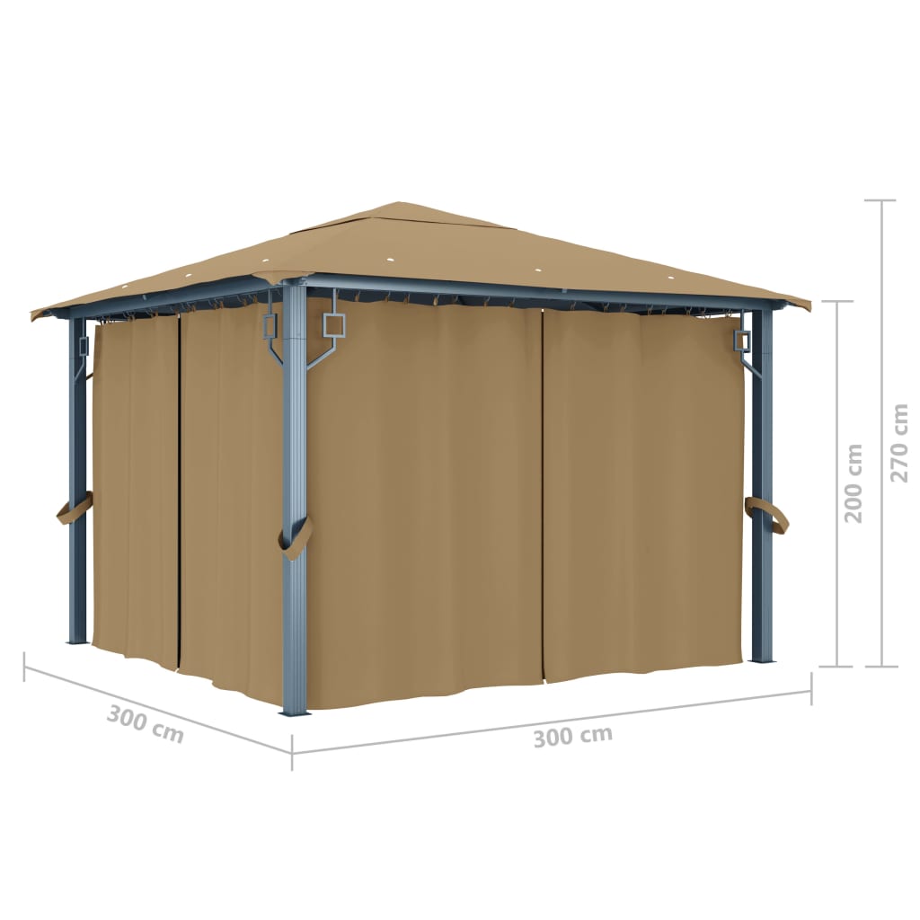 Tonnelle avec rideau 300x300 cm Taupe Aluminium