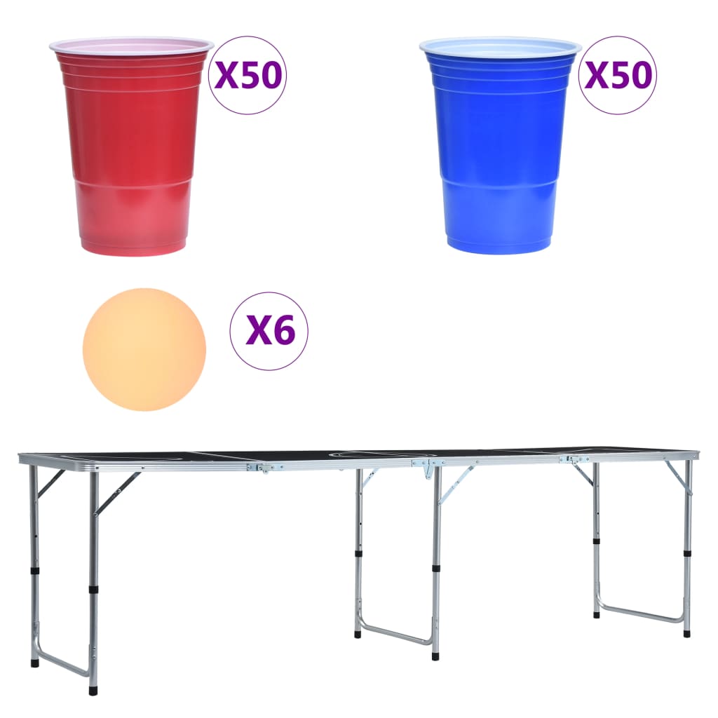 Table de bière-pong pliable avec tasses et balles 240 cm