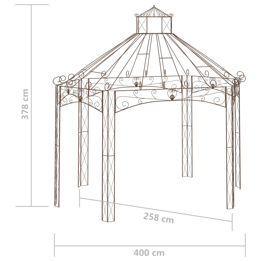 Garden pavilion Antique brown 400x258x378 cm Iron