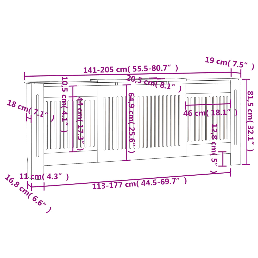 Cache-radiateur MDF Noir 205 cm