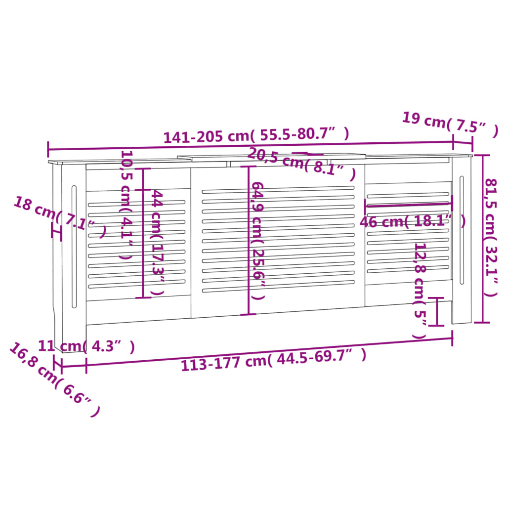 Weiße MDF-Heizkörperabdeckung 205 cm