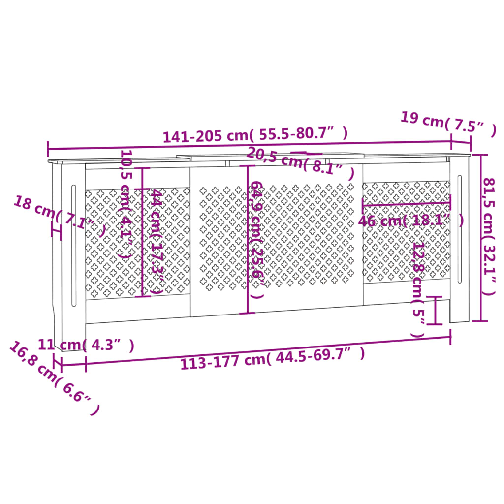 Cache-radiateur MDF Blanc 205 cm