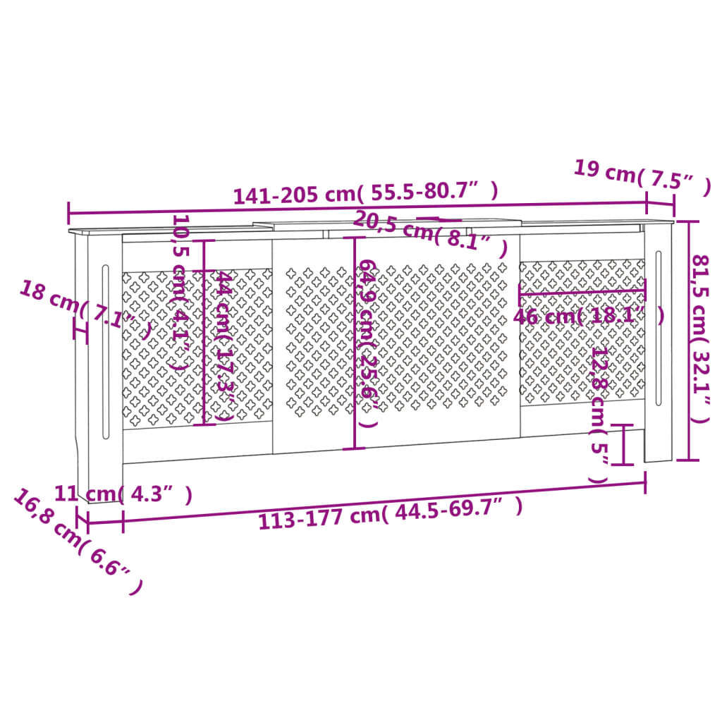 Schwarze MDF-Heizkörperabdeckung 205 cm