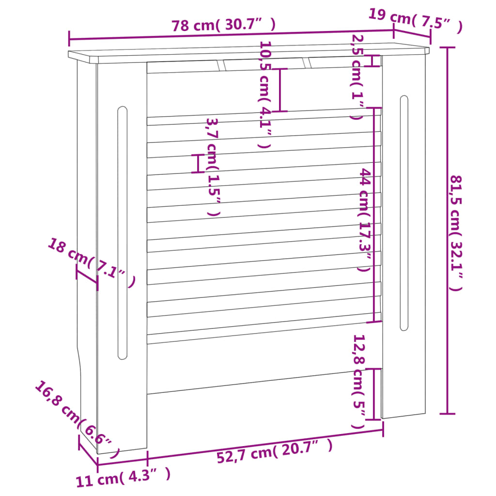 Schwarze MDF-Heizkörperabdeckung 78 cm