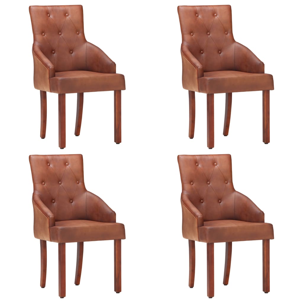 Chaises à manger lot de 4 marron cuir de chèvre véritable