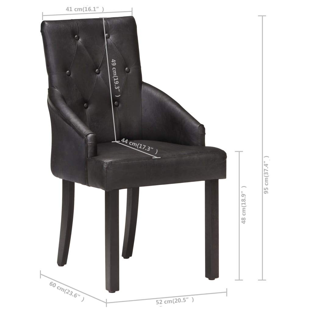 Chaises à manger lot de 4 noir cuir de chèvre véritable