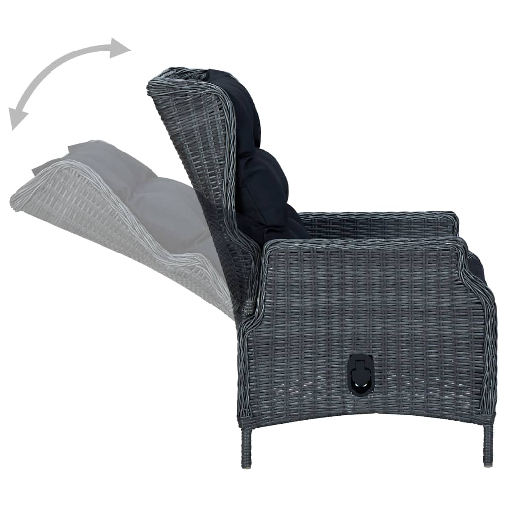 Chaise inclinable de jardin coussins Résine tressée Gris foncé