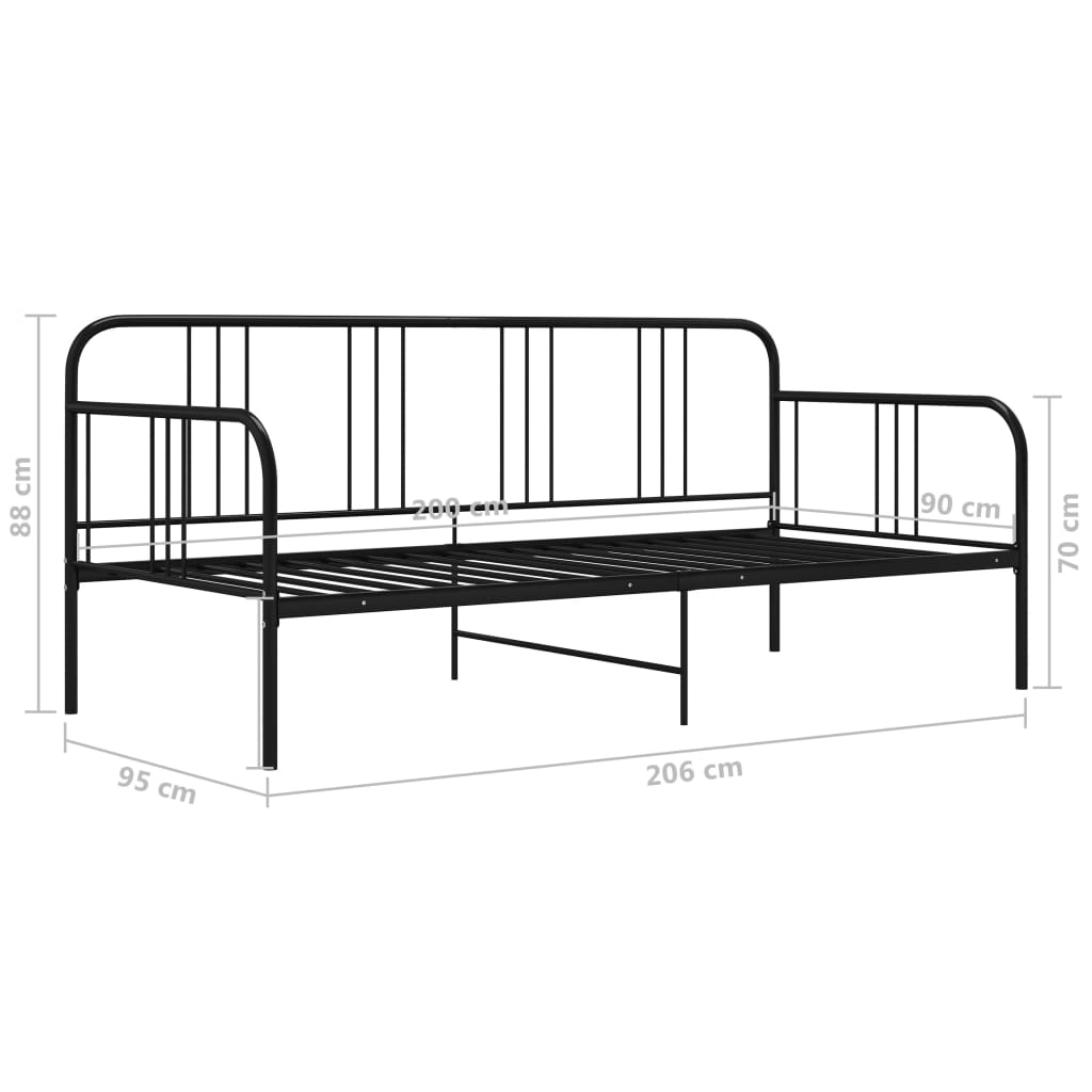 Sofa bed frame without mattress black metal 90x200 cm