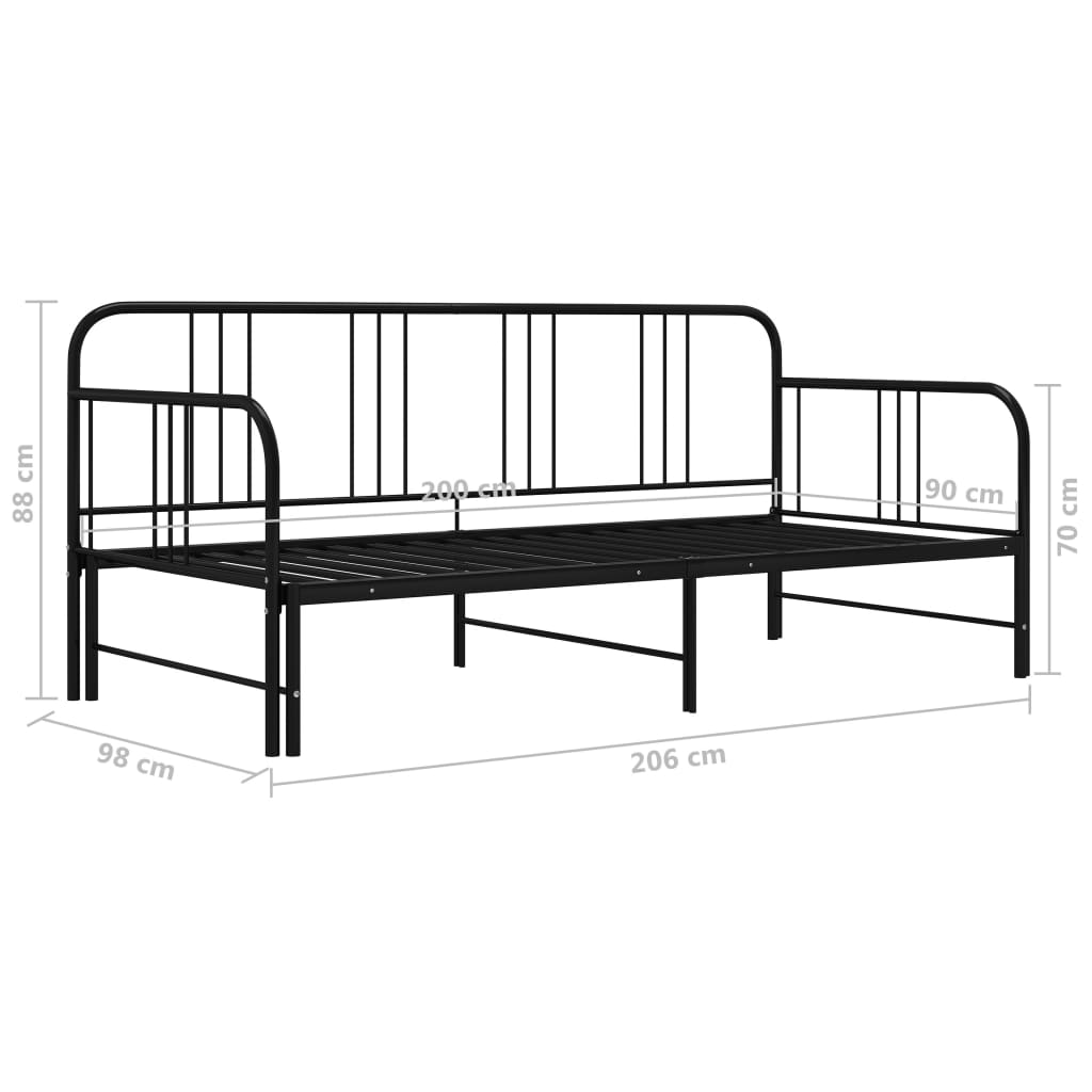 Extendable Sofa Bed Frame Without Mattress Black Metal 90x200cm