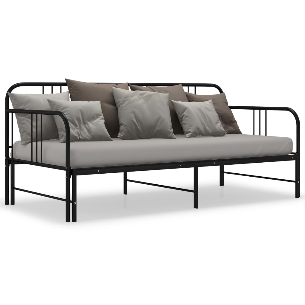 Extendable Sofa Bed Frame Without Mattress Black Metal 90x200cm