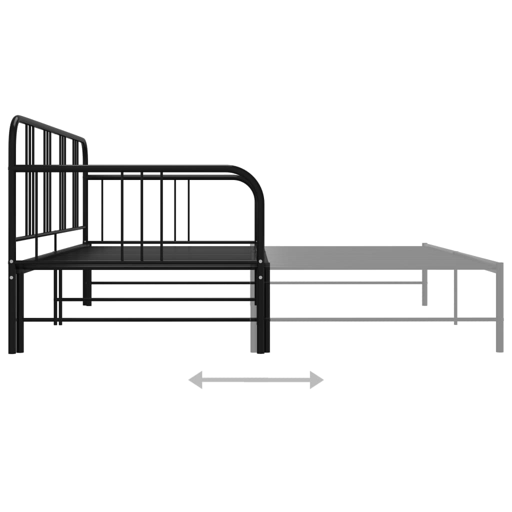 Extendable Sofa Bed Frame Without Mattress Black Metal 90x200cm