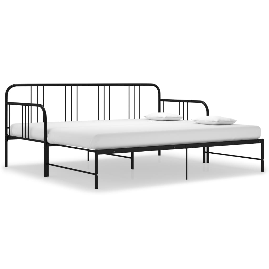 Extendable Sofa Bed Frame Without Mattress Black Metal 90x200cm