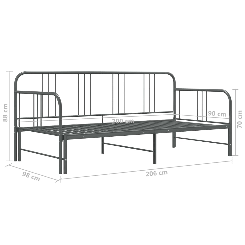 Extendable sofa bed frame without mattress gray metal 90x200cm