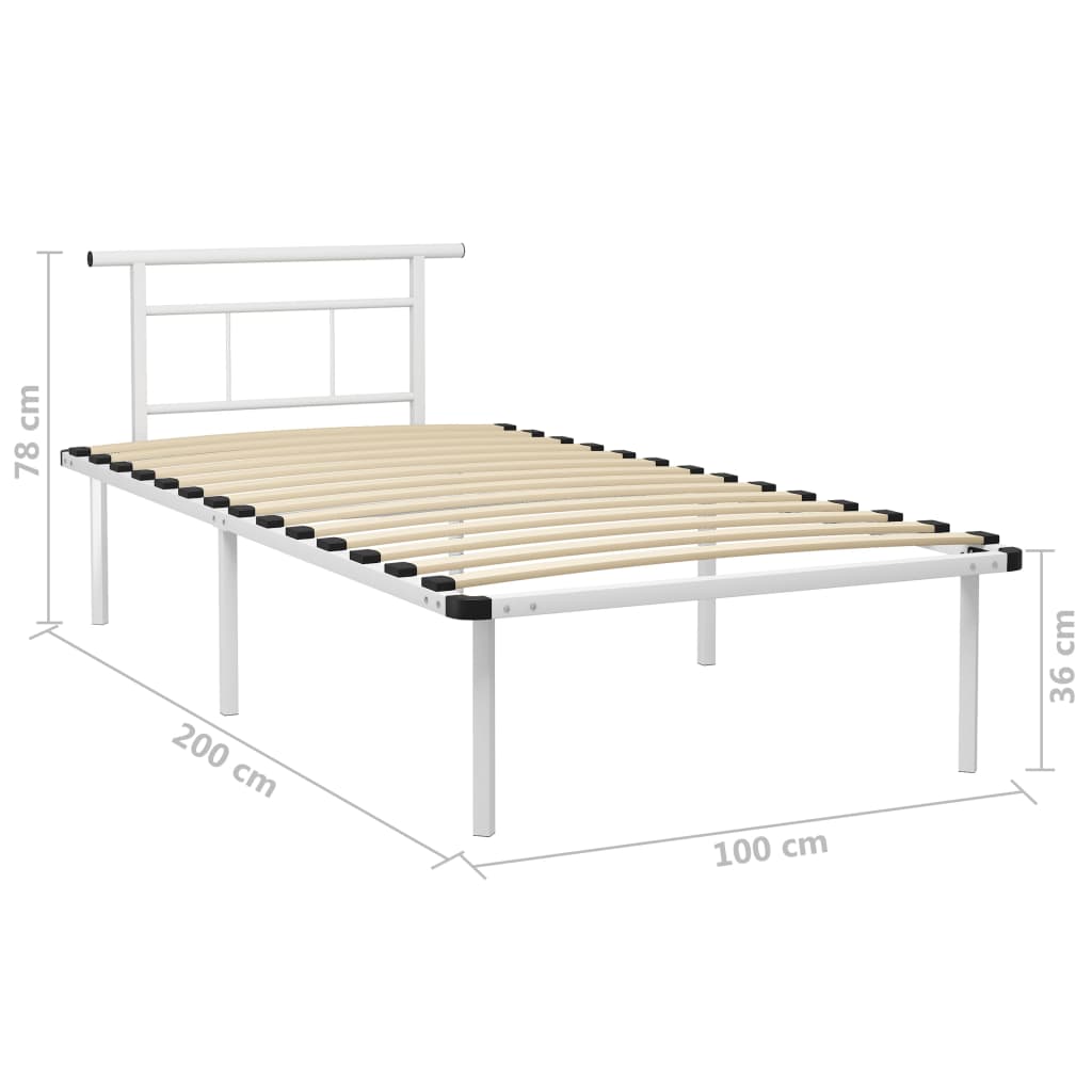 Cadre de lit sans matelas blanc métal 100x200 cm