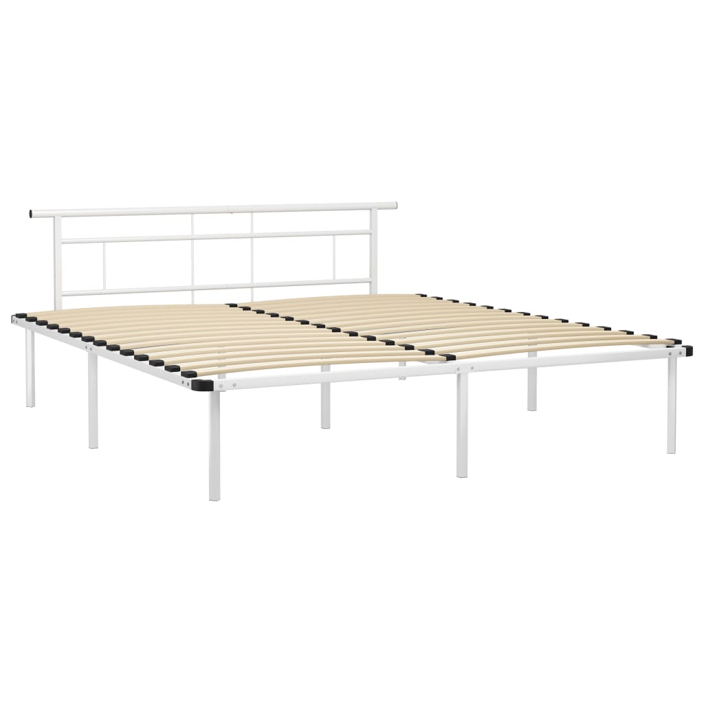 Cadre de lit sans matelas blanc métal 200x200 cm