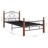 Cadre de lit sans matelas noir métal 90x200 cm