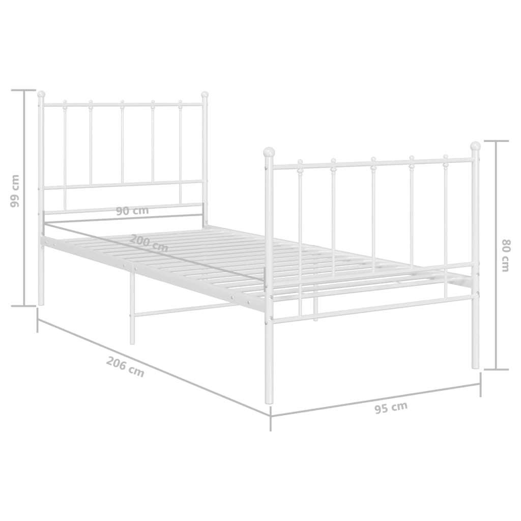 Cadre de lit sans matelas blanc métal 90x200 cm