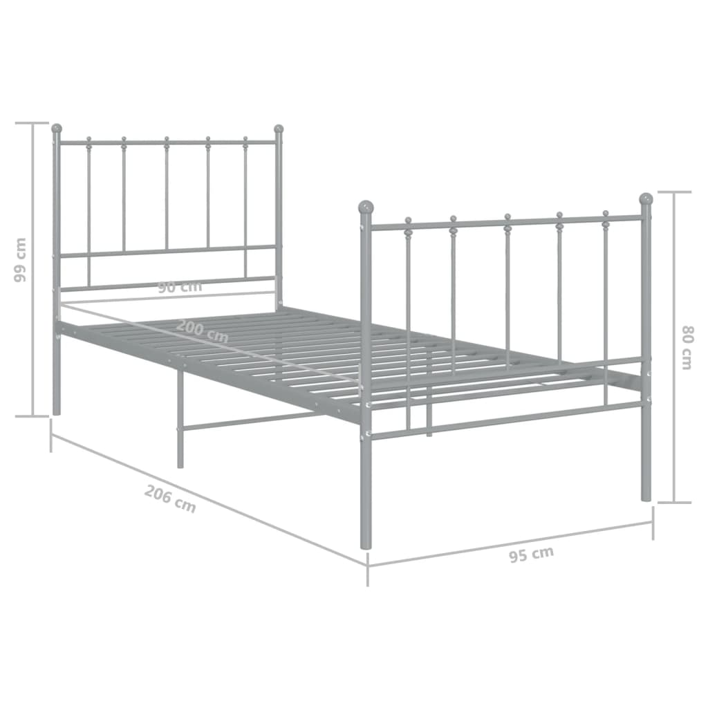 Cadre de lit sans matelas gris métal 90x200 cm