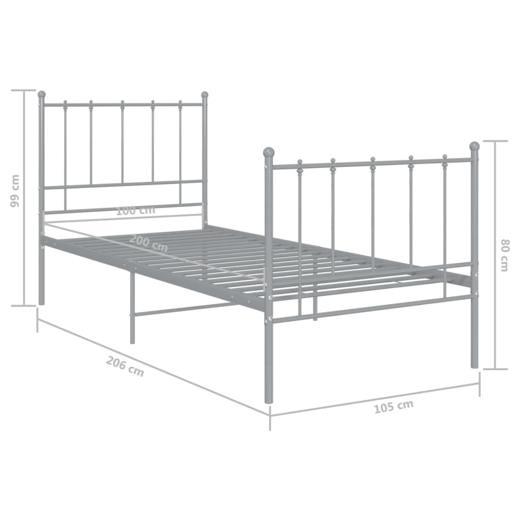 Cadre de lit sans matelas gris métal 100x200 cm