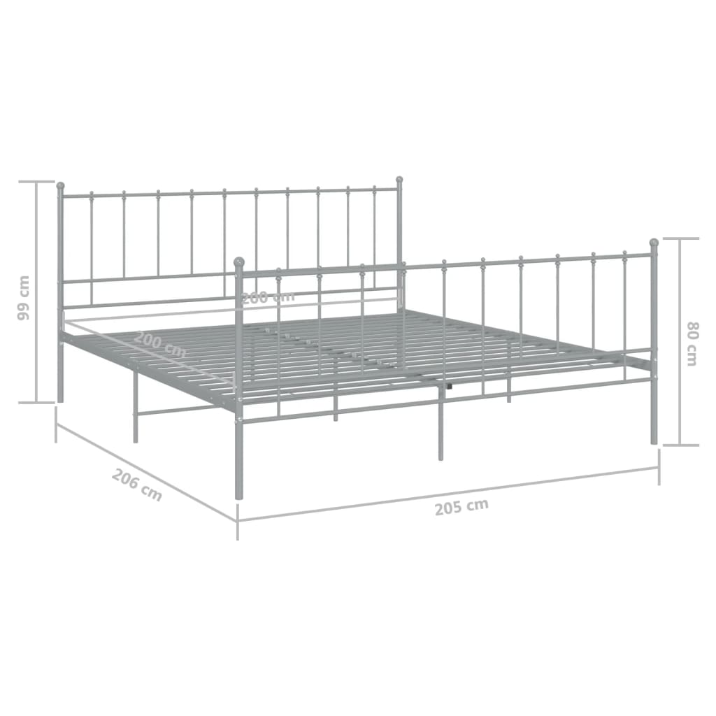 Cadre de lit sans matelas gris métal 200x200 cm