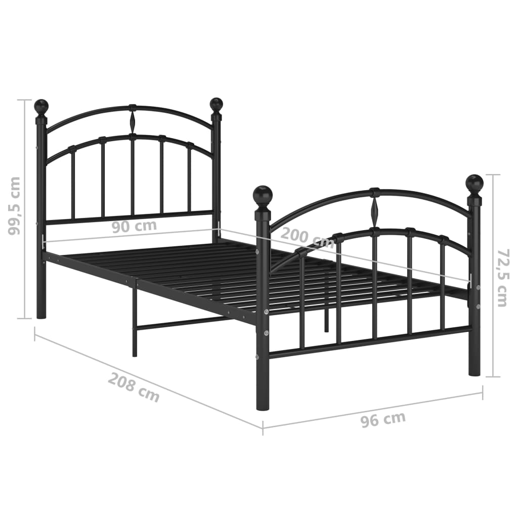 Cadre de lit sans matelas noir métal 90x200 cm