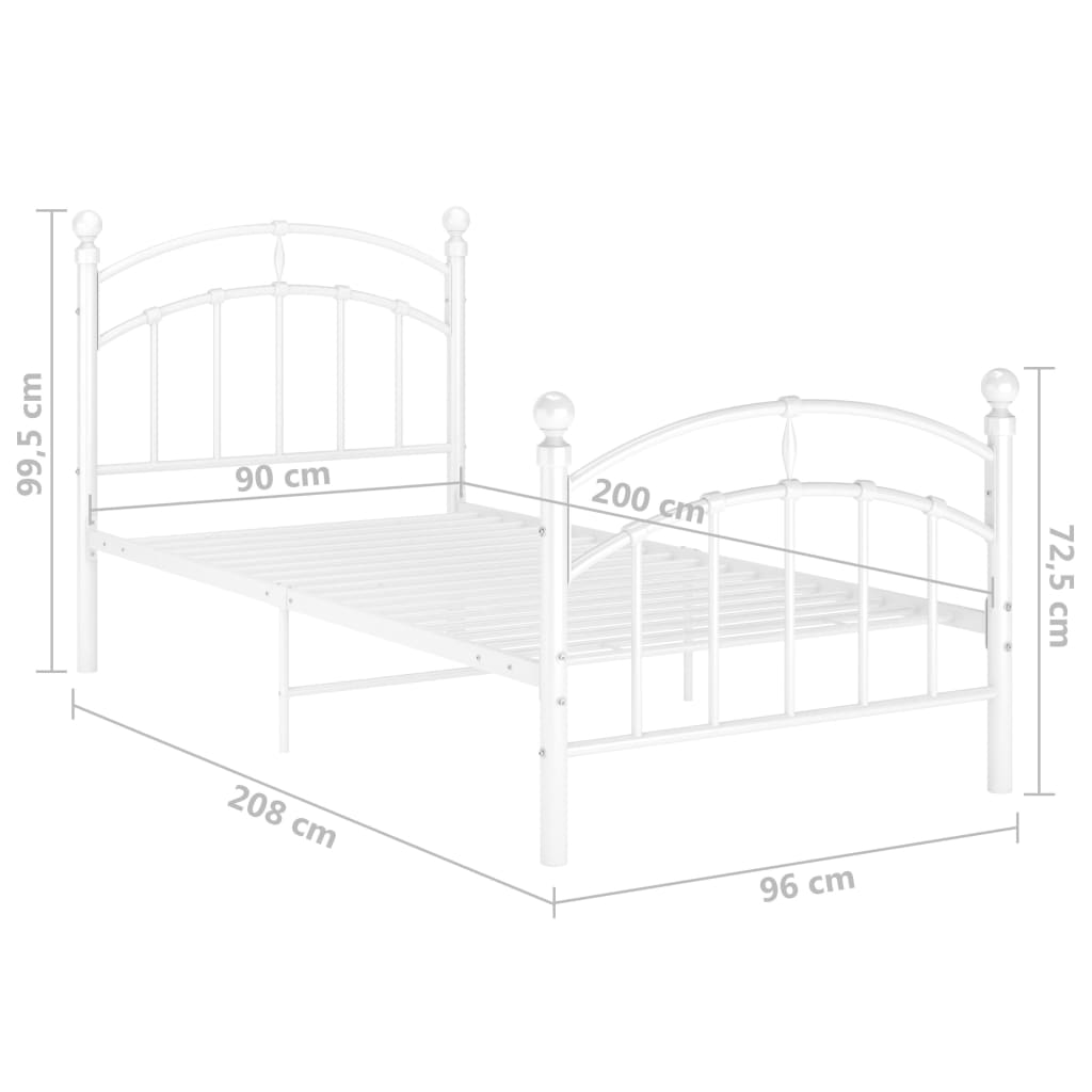 Cadre de lit sans matelas blanc métal 90x200 cm