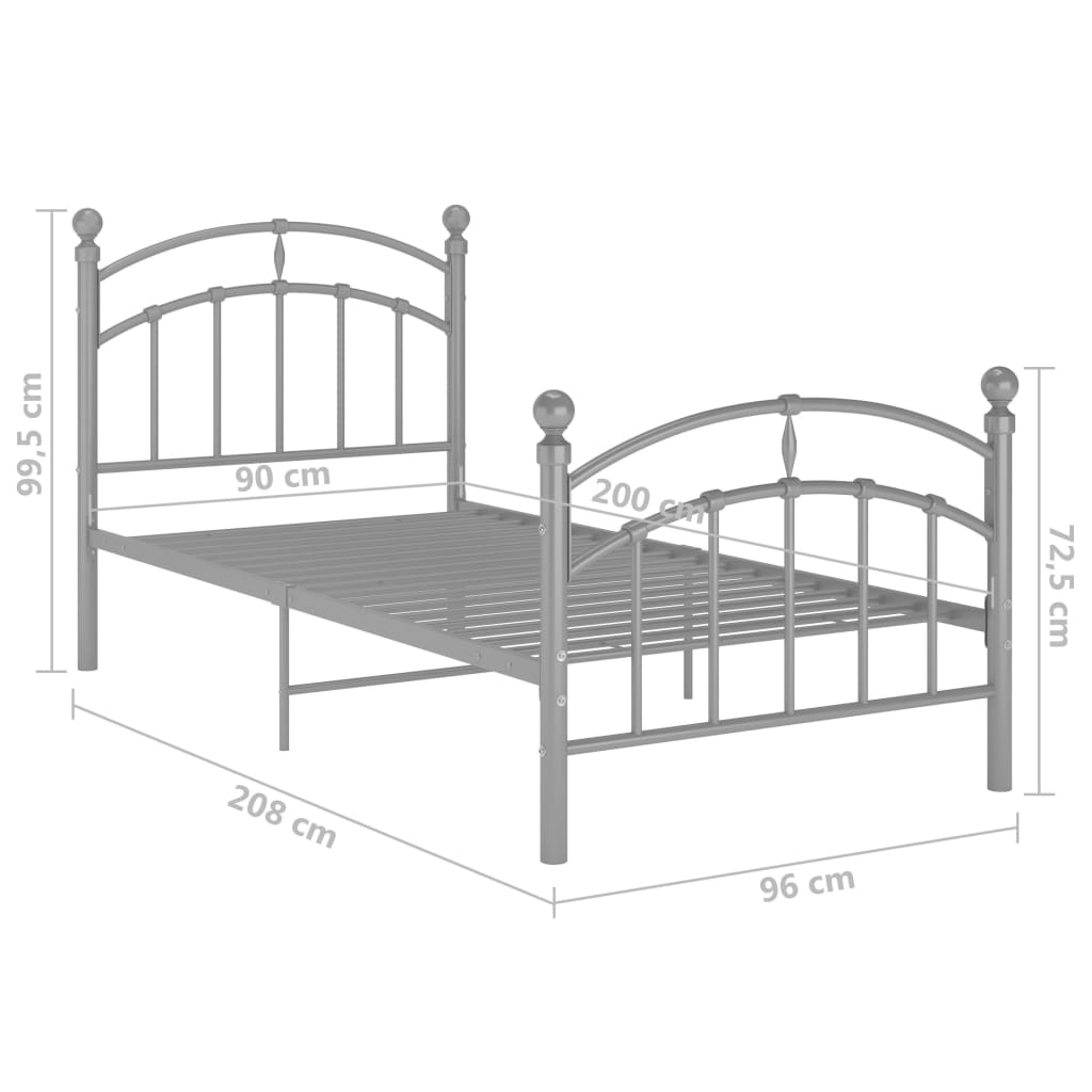 Cadre de lit sans matelas gris métal 90x200 cm