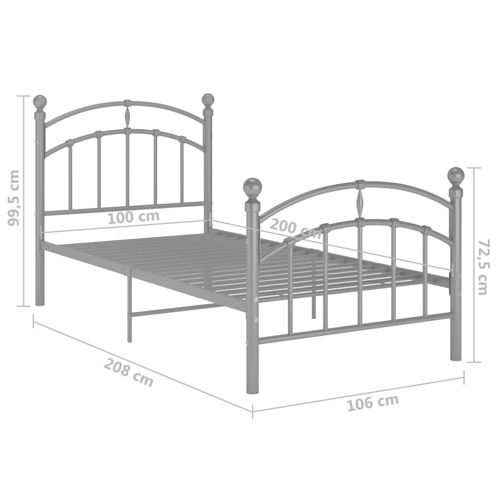 Cadre de lit sans matelas gris métal 100x200 cm