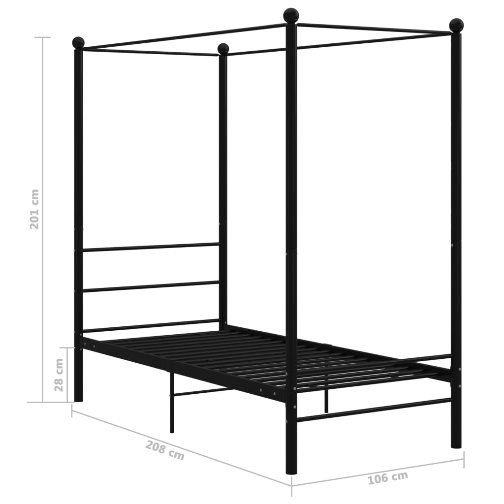 Cadre de lit à baldaquin sans matelas noir métal 100x200 cm