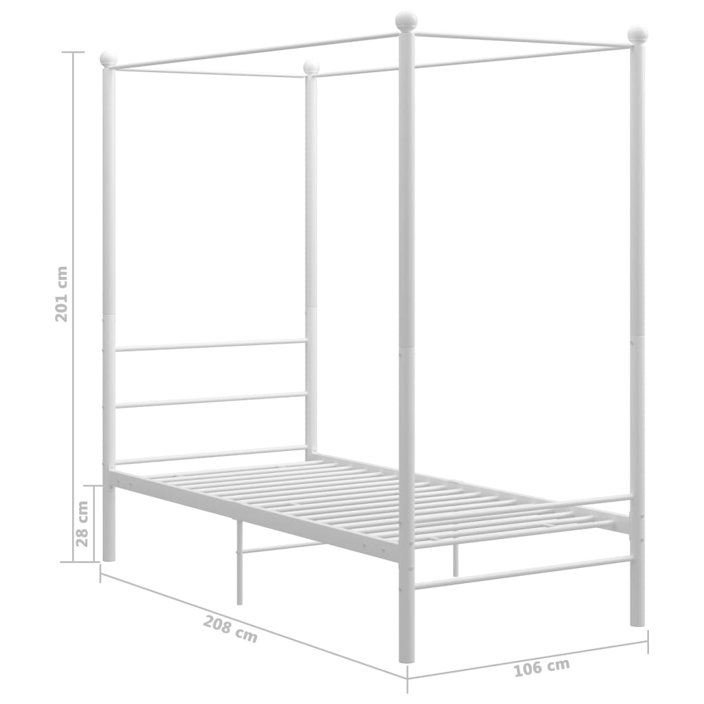 Cadre de lit à baldaquin sans matelas blanc métal 100x200 cm