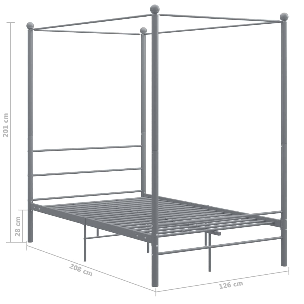 Cadre de lit à baldaquin sans matelas gris métal 120x200 cm