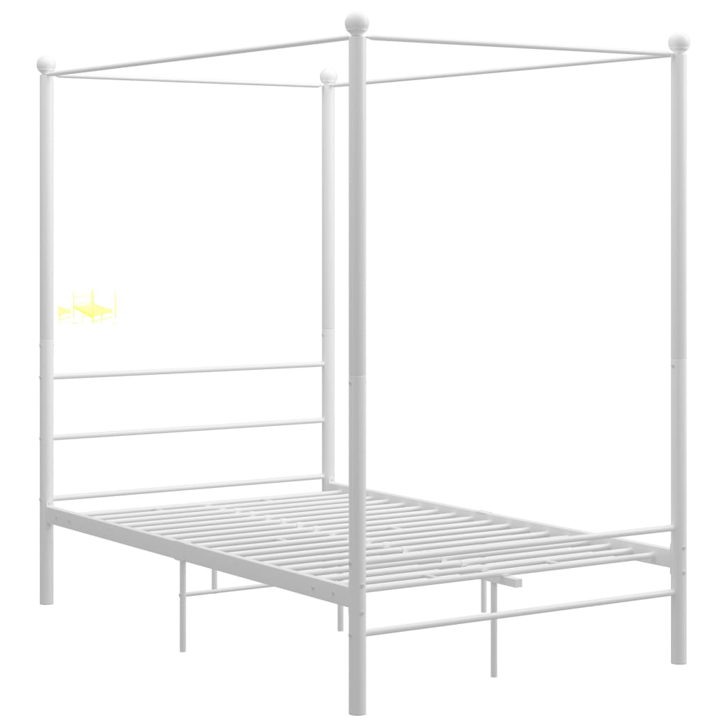 White four-poster bed frame without mattress 140x200 cm metal