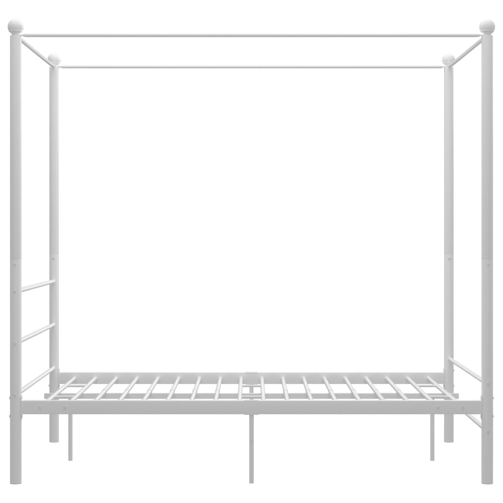 White four-poster bed frame without mattress 140x200 cm metal