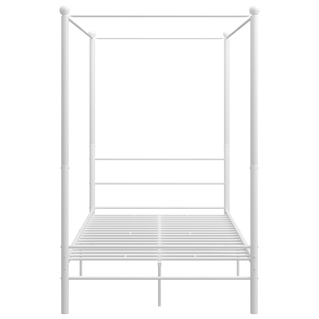 White four-poster bed frame without mattress 140x200 cm metal