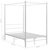 White four-poster bed frame without mattress 140x200 cm metal