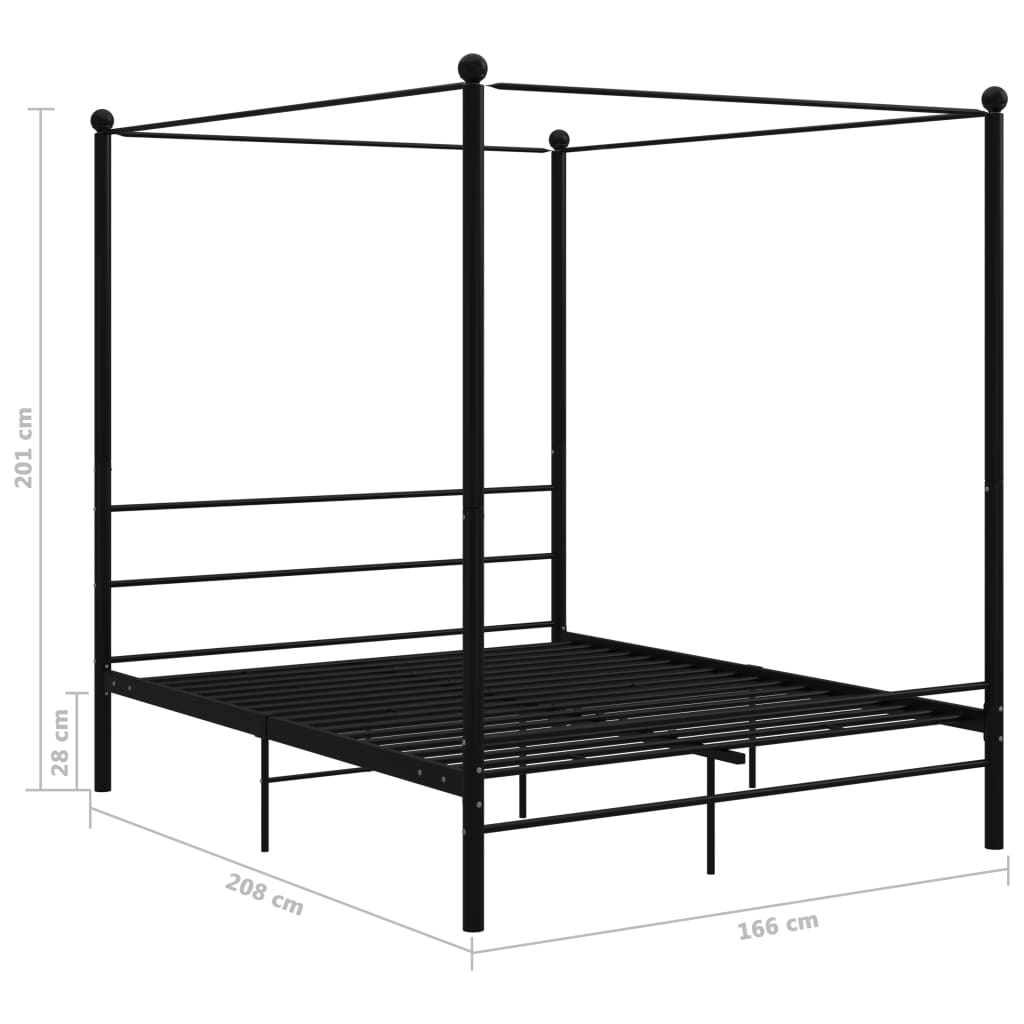 Cadre de lit à baldaquin sans matelas noir 160x200 cm métal