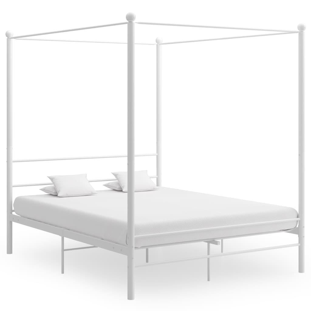 White four poster bed frame without mattress 160x200 cm metal