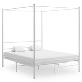 White four poster bed frame without mattress 160x200 cm metal