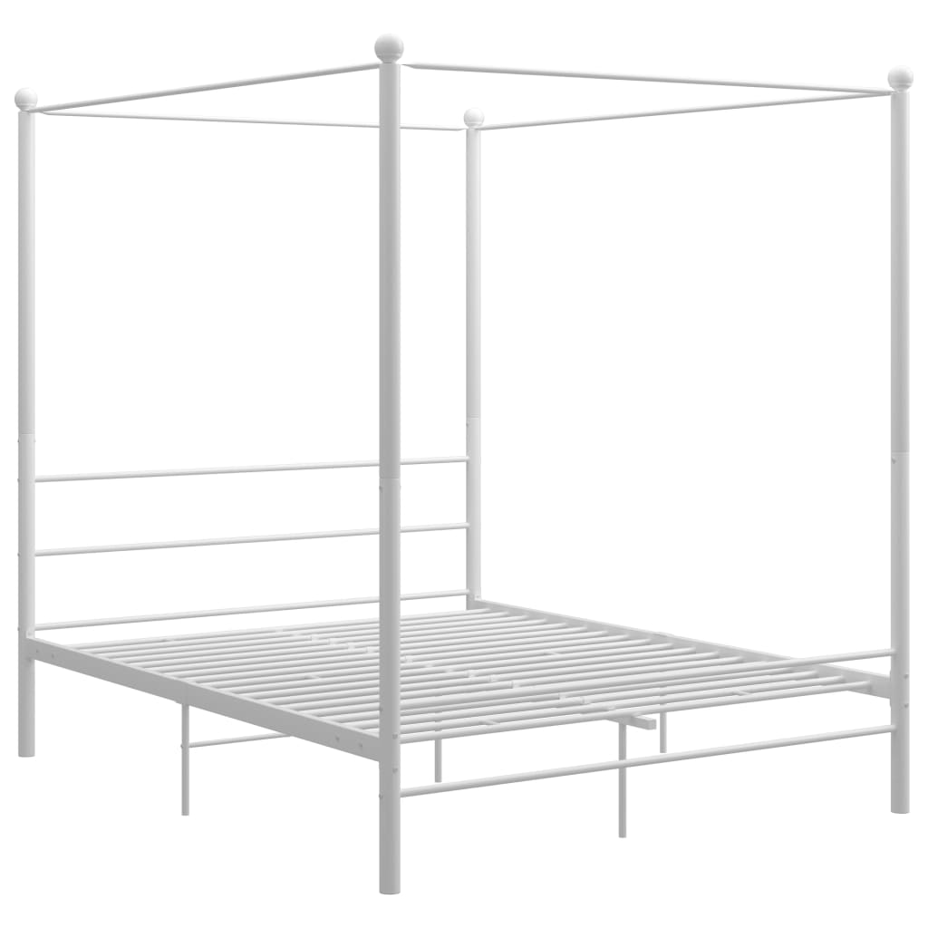 White four poster bed frame without mattress 160x200 cm metal