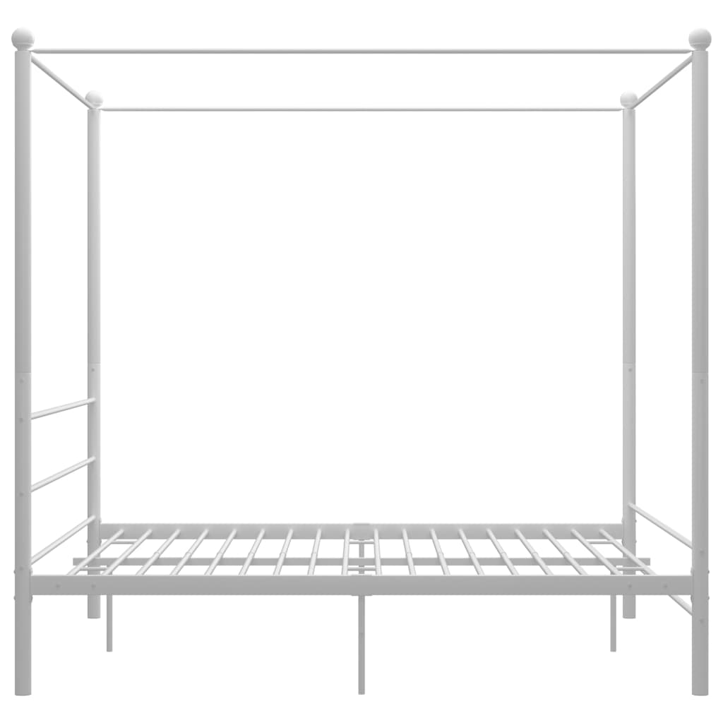 White four poster bed frame without mattress 160x200 cm metal