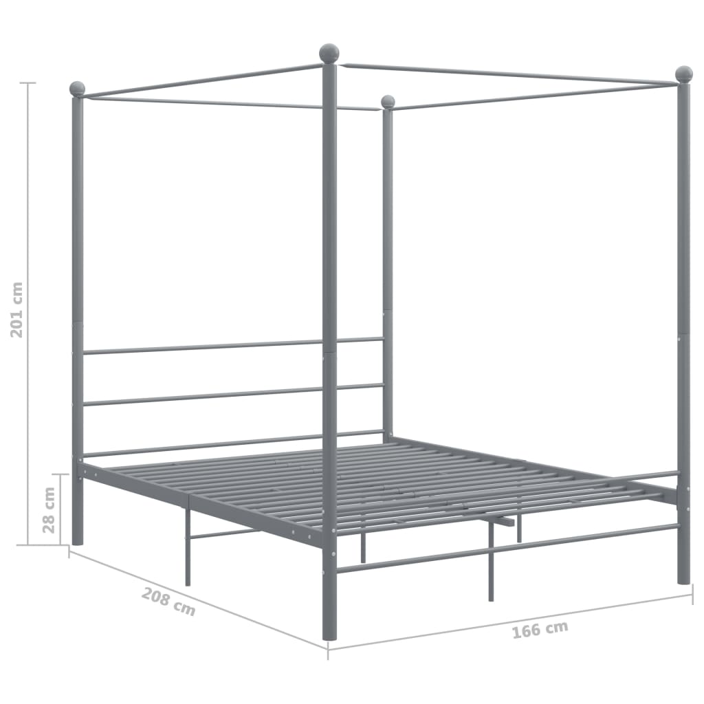 Cadre de lit à baldaquin sans matelas gris métal 160x200 cm