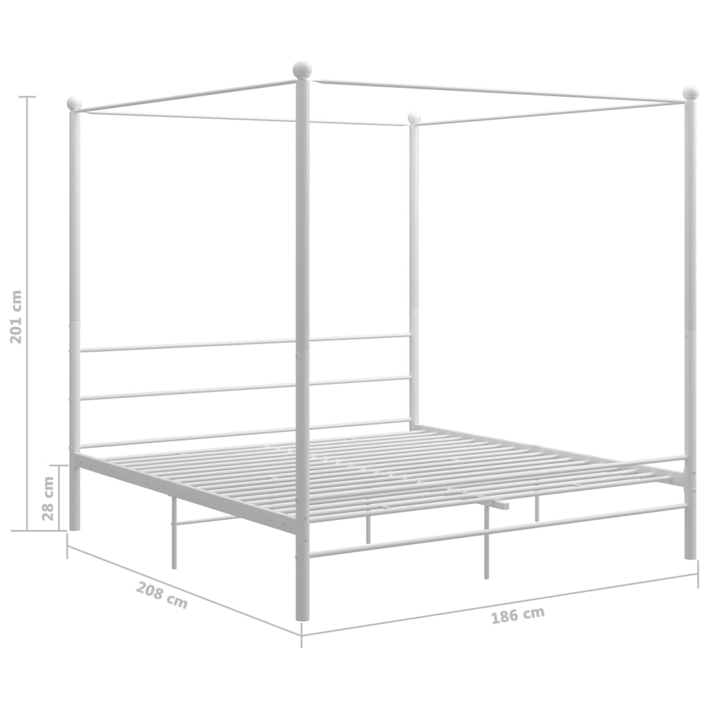 Cadre de lit à baldaquin sans matelas blanc métal 180x200 cm