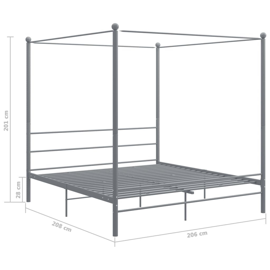 Cadre de lit à baldaquin sans matelas gris métal 200x200 cm