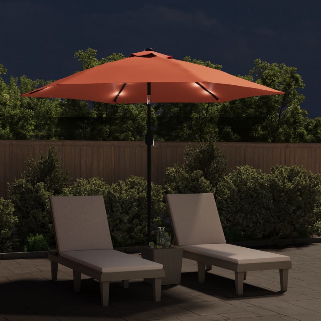 Garden parasol with LED lights and terracotta steel pole