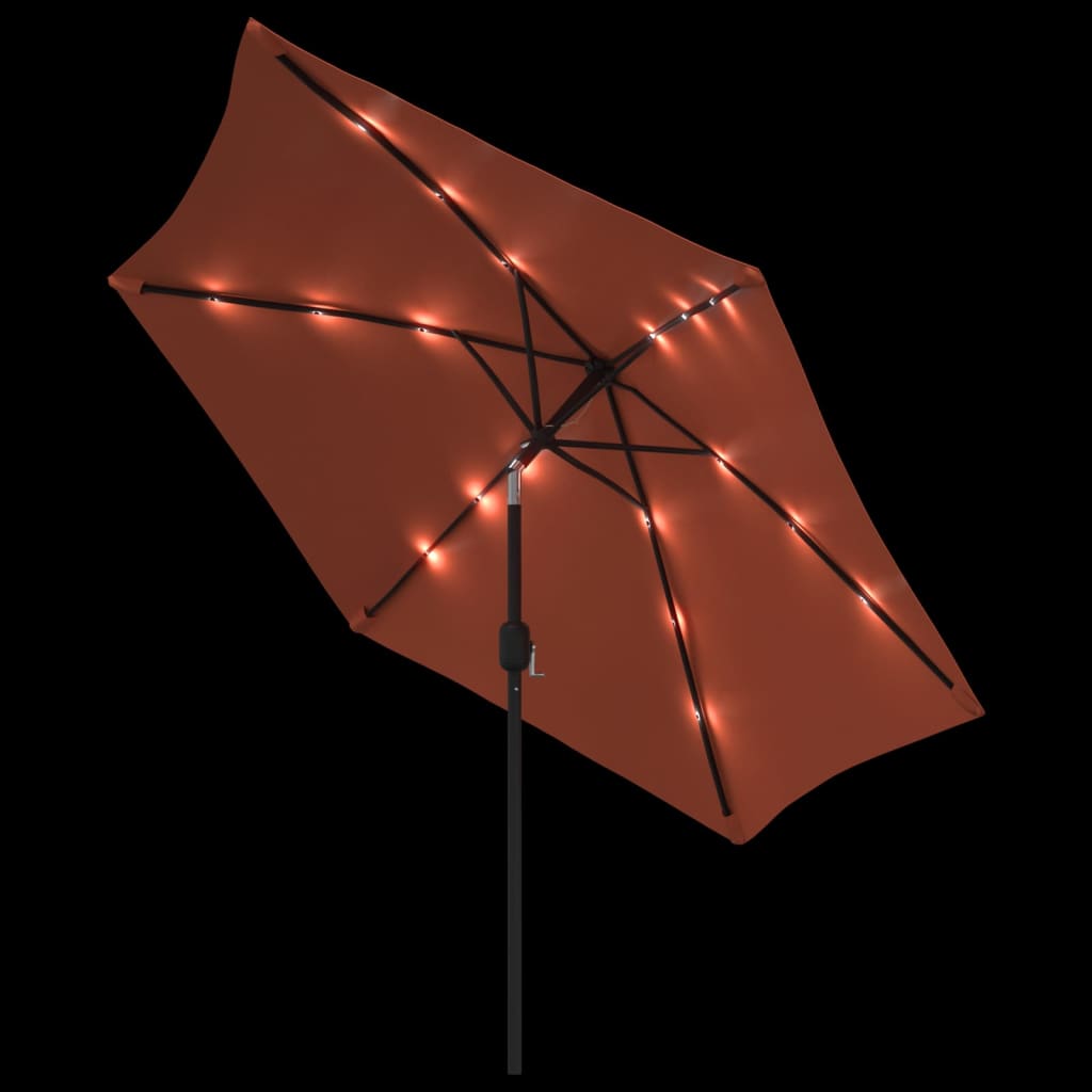 Garden parasol with LED lights and terracotta steel pole