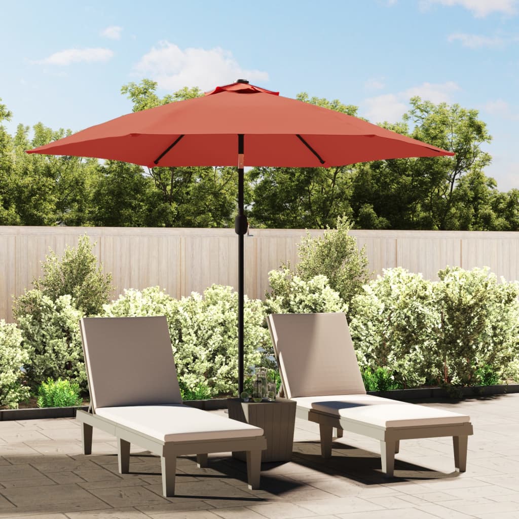 Garden parasol with LED lights and terracotta steel pole