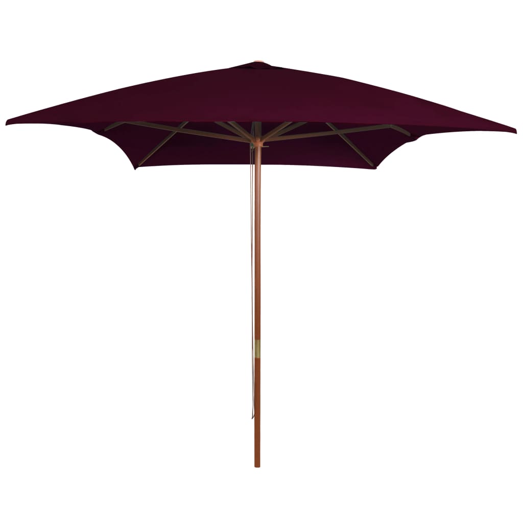 Garden parasol with wooden pole in burgundy red 200x300 cm