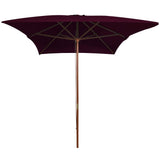 Garden parasol with wooden pole in burgundy red 200x300 cm