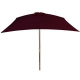 Garden parasol with wooden pole in burgundy red 200x300 cm